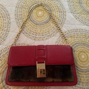 Gianni Bini red fur leather shoulder bag
